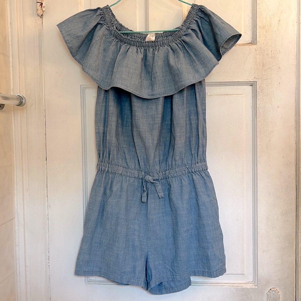 Crewcuts girls blue chambray romper in size 14